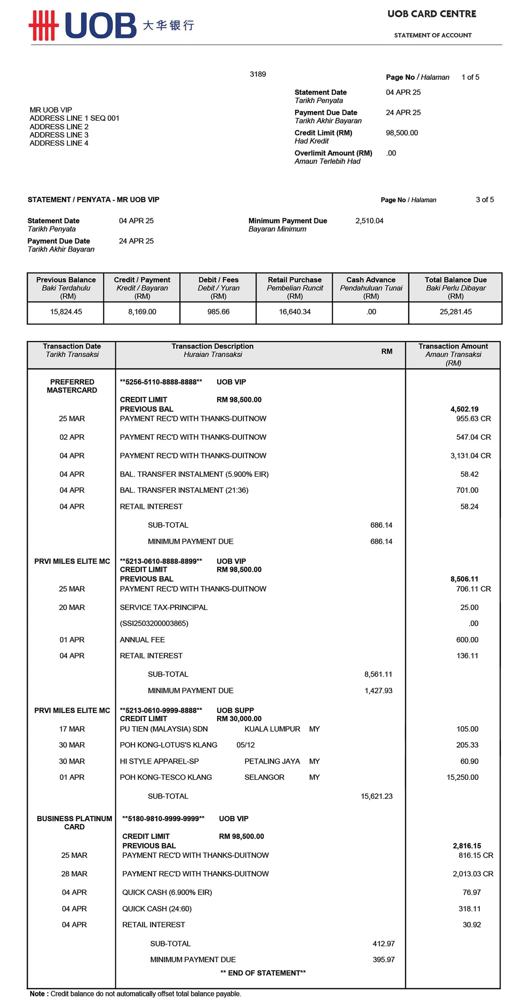 Understand Your UOB Credit Card Statement